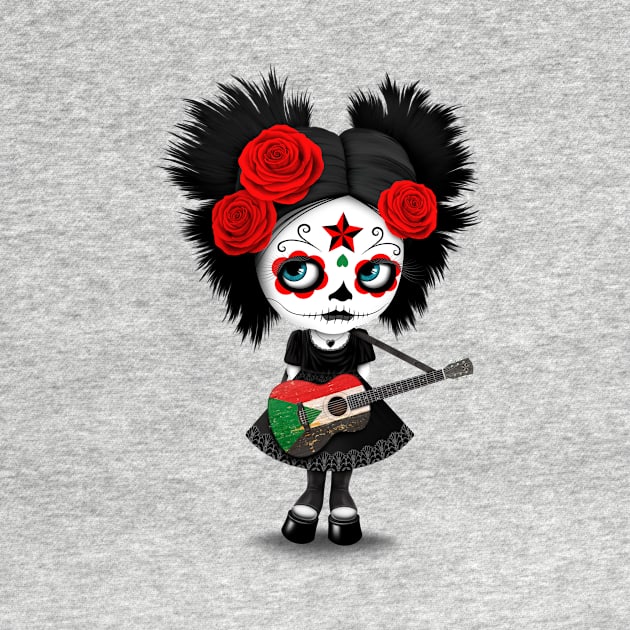 Sugar Skull Girl Playing Sudanese Flag Guitar by jeffbartels